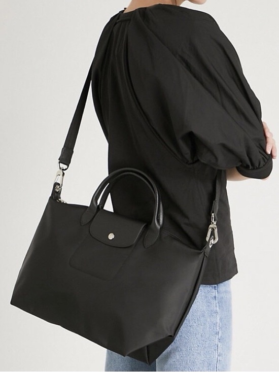 Longchamp Handbags - LONGCHAMP Le Pliage Neo Nylon Top Handle Bag Black with Long Strap